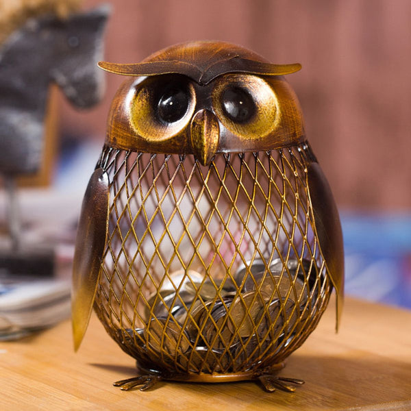 Home Owl Decoration | Vintage Handmade Piece, Metal Piggy Bank 