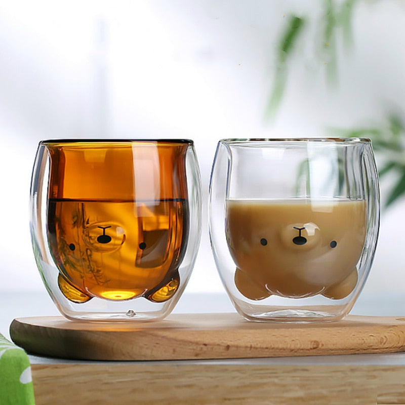 Kitchen Double Layer Animal Glass Cups | New Children Drinkware Collection