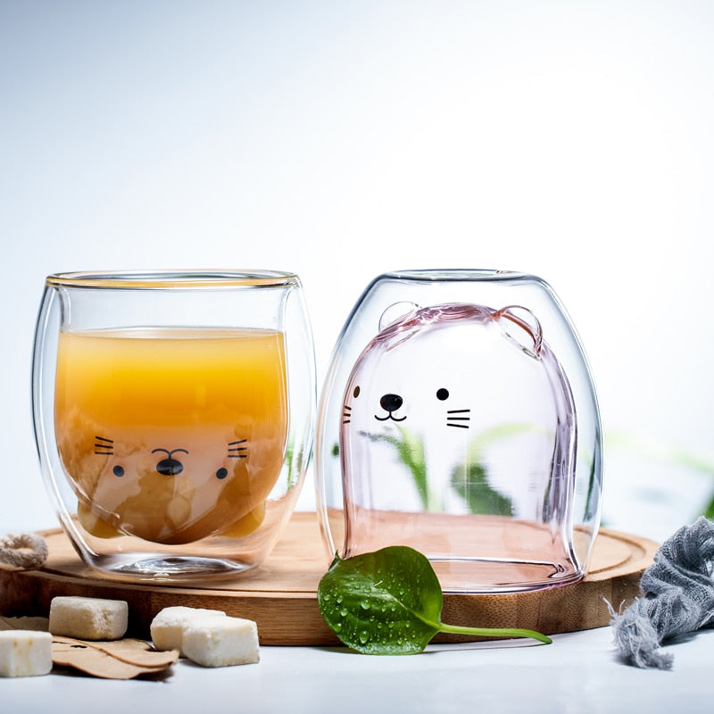 Kitchen Double Layer Animal Glass Cups | New Children Drinkware Collection